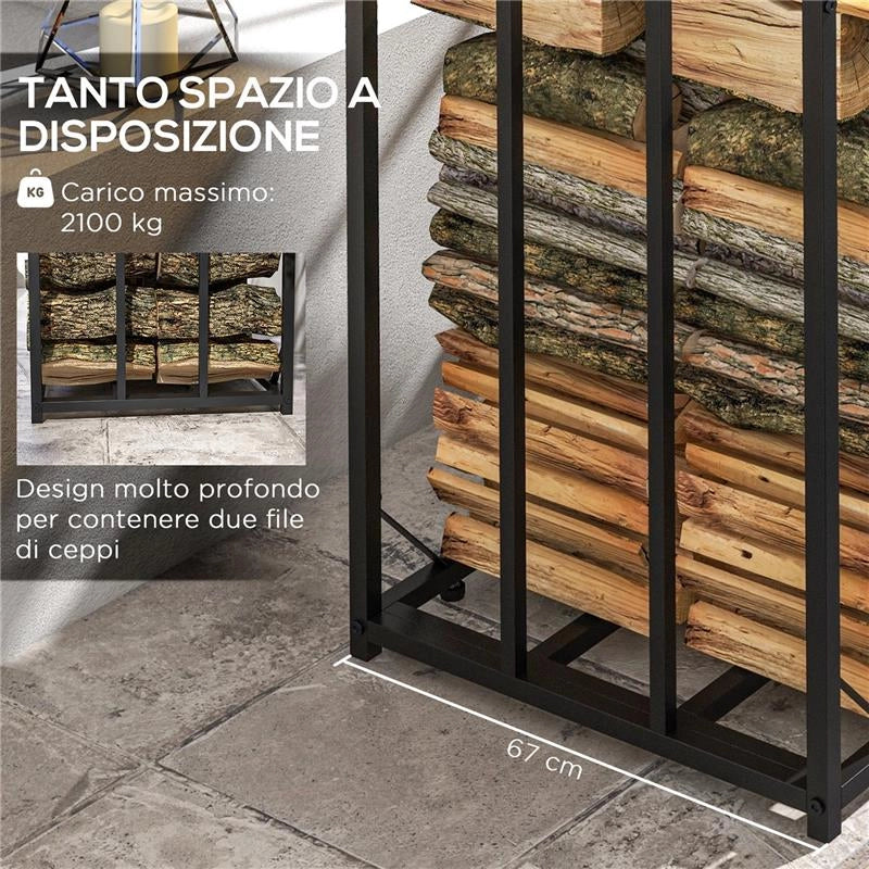 LEGNAIA DA ESTERNO IN METALLO CON TETTO IN POLICARBONATO, CAPACITÀ 2100KG, 185X67X185, NERO
