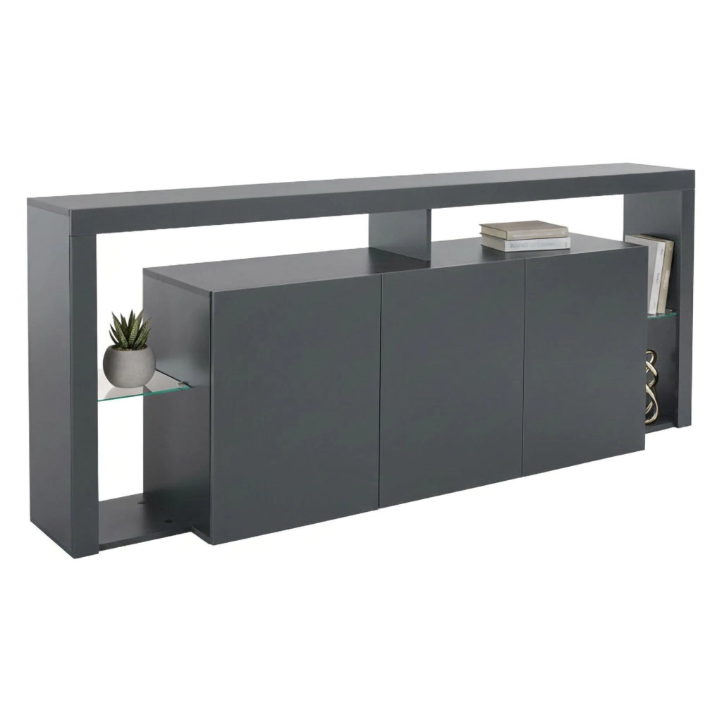 Credenza Andale, Buffet da soggiorno a 3 ante, Madia da salotto, Credenza moderna, 100% Made in Italy, 200x40h80 cm, Antracite