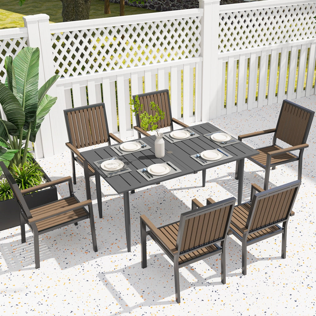 Tavolo da giardino 150x90cm ¨C Zephmum ¨C Tavolino da esterno in acciaio nero con foro per ombrellone