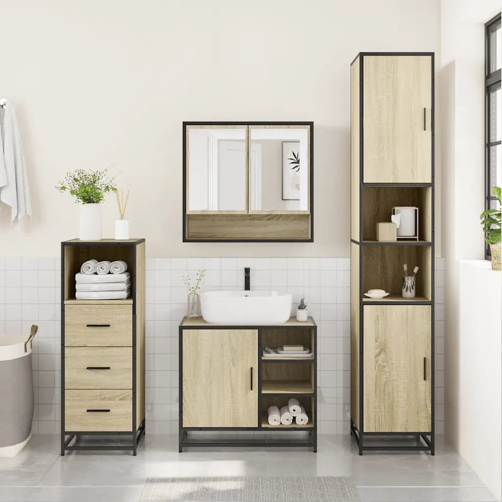 Set Mobili da Bagno 3 pz Rovere Sonoma in Legno Multistrato