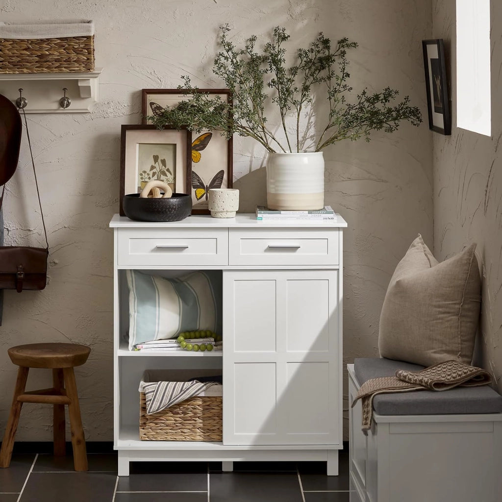 Credenza con ante scorrevoli, Mobile da cucina, Armadio da soggiorno, Buffet Bianco 80x40x85cm FSB84-W