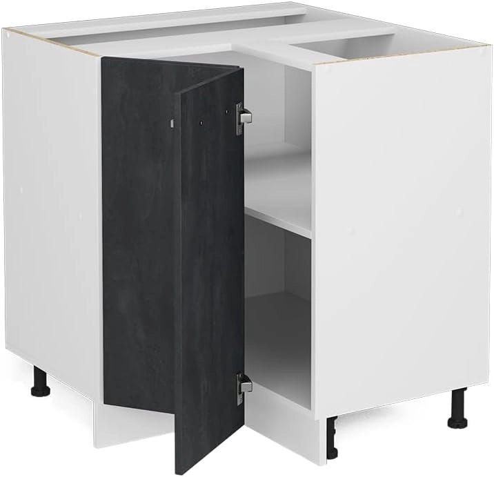 Mobile ad angolo cucina R-Line, Calcestruzzo nero, 75.6 cm PL Marmo, per la libera combinazione all'interno di sistemi cucina modulari