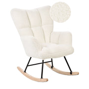 Sedia a dondolo Tessuto Boucle Bianco Rivestimento Gambe in legno  Moderna