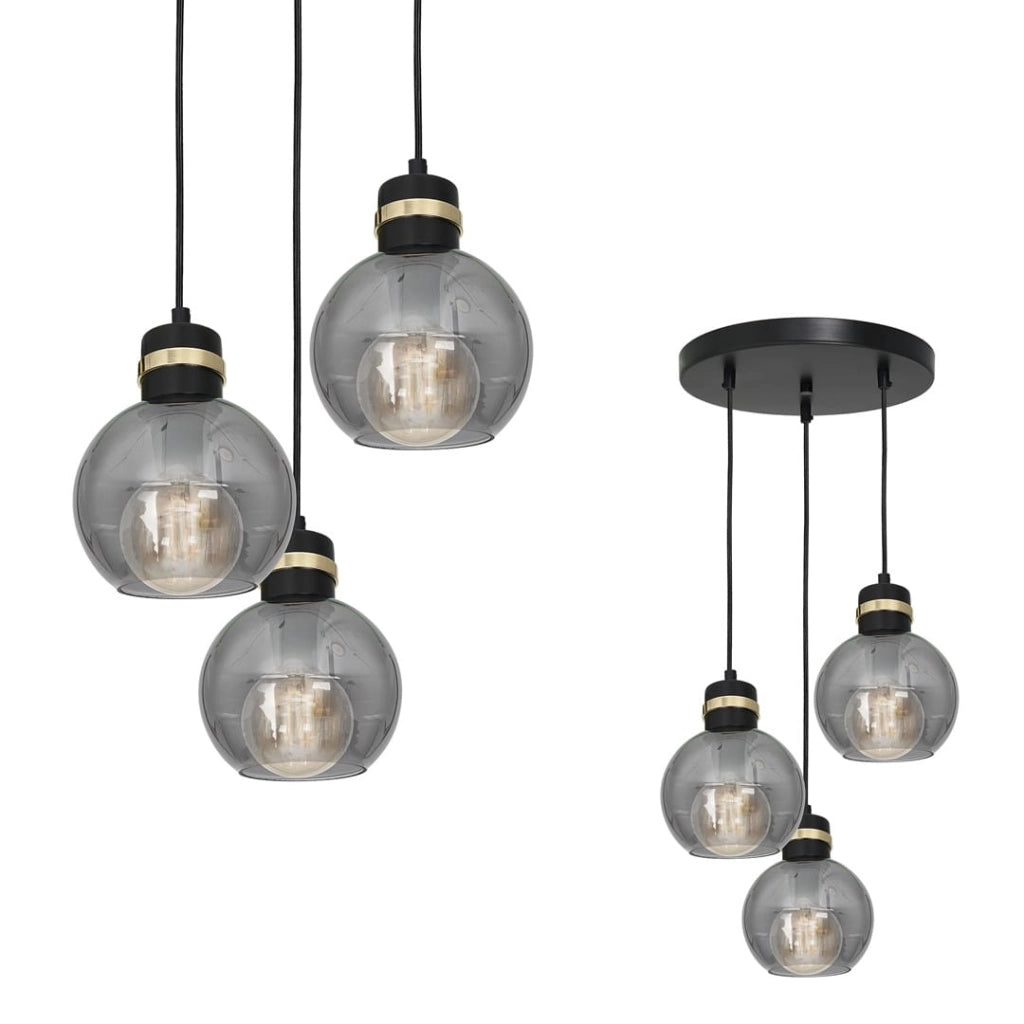 Lampadario OMEGA 3 luci E27 vetro fumé nero oro Milagro