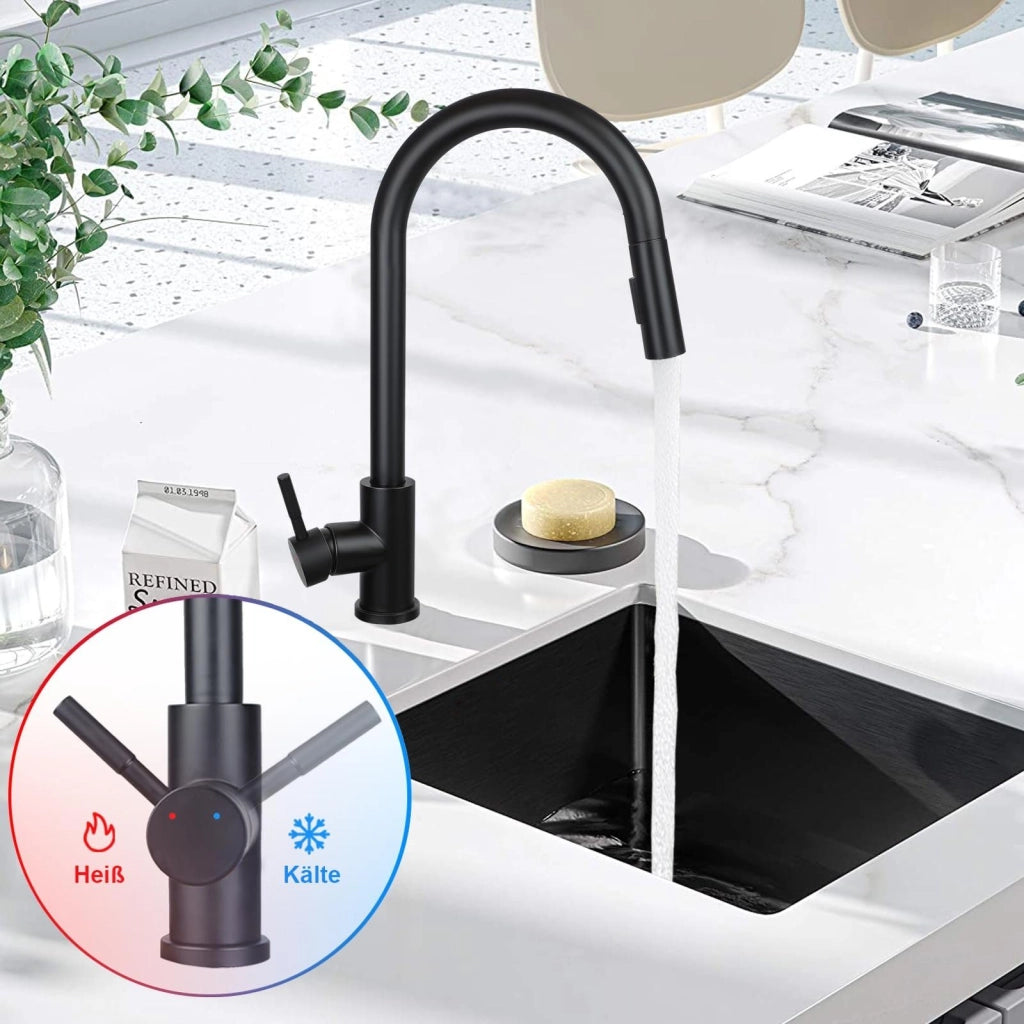 ZMH Miscelatore in acciaio inox nero con doccia estraibile a 360° e 2 getti