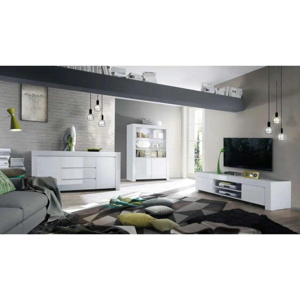 Vetrina credenza FOLOMI - Bianco Lucido - Stile Design - 170x123x50