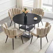 Set tavolo da pranzo e sedie con 1 tavolo rotondo e 4 sedie con ripiani; in tessuto; MDF e metallo; nero e marrone chiaro