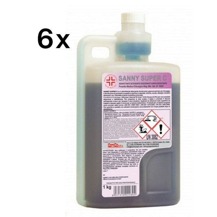 Sanny Super C 1 Kg, Disinfettante Pavimenti Sali Quaternari | Kemika, 6 Pezzi