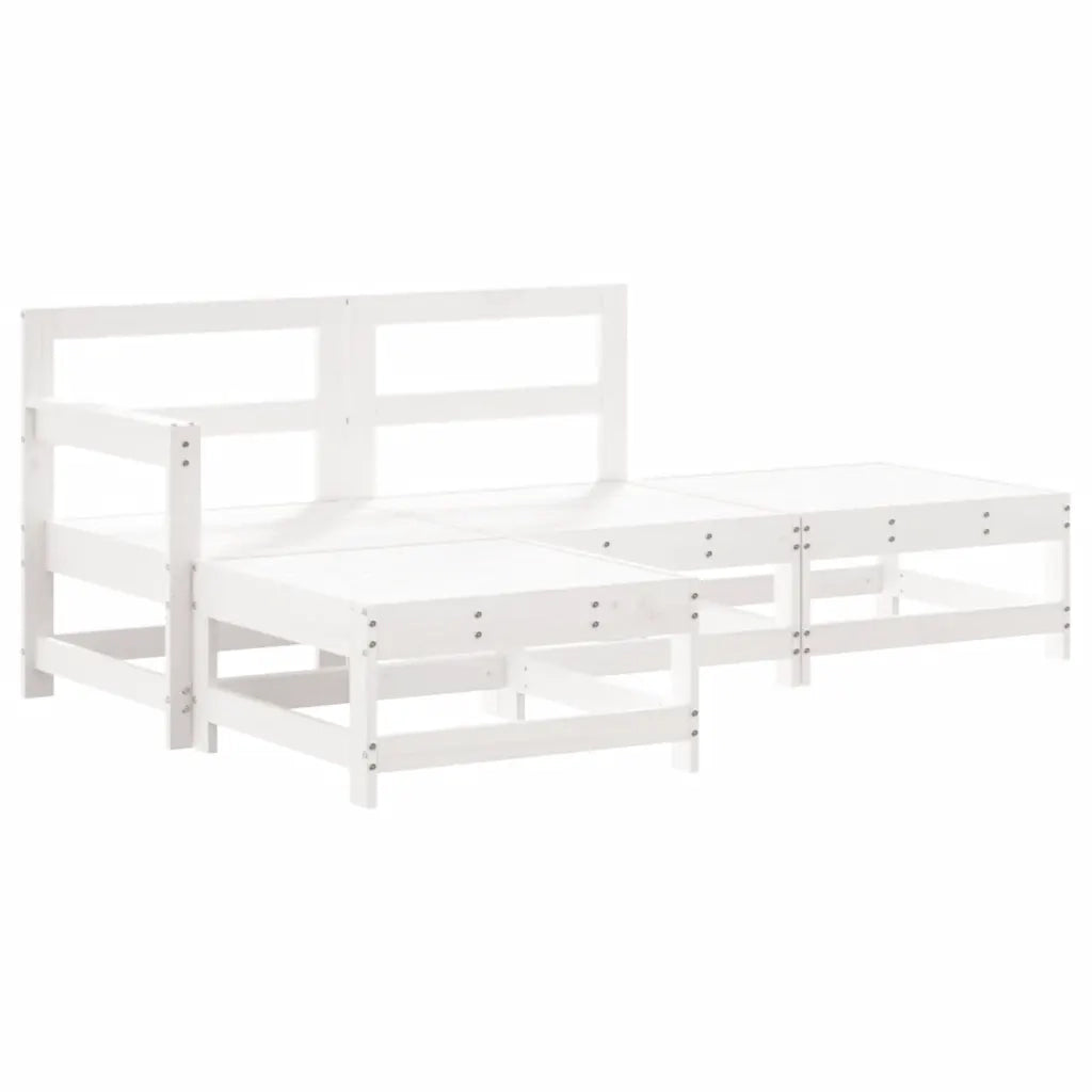 Set Divani da Giardino 4pz | Set Salotto da Giardino con Cuscini in Legno Massello Bianco