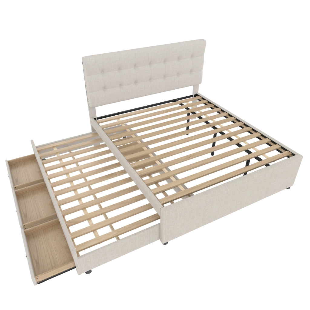 letto imbottito lino beige 140 x 200 cm