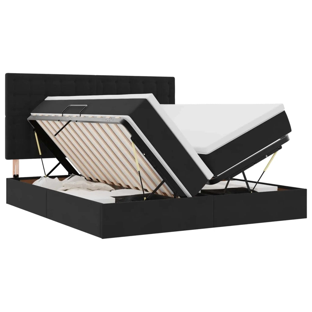 Letto con Contenitore con materasso Nero 200 x 200 cm Velluto