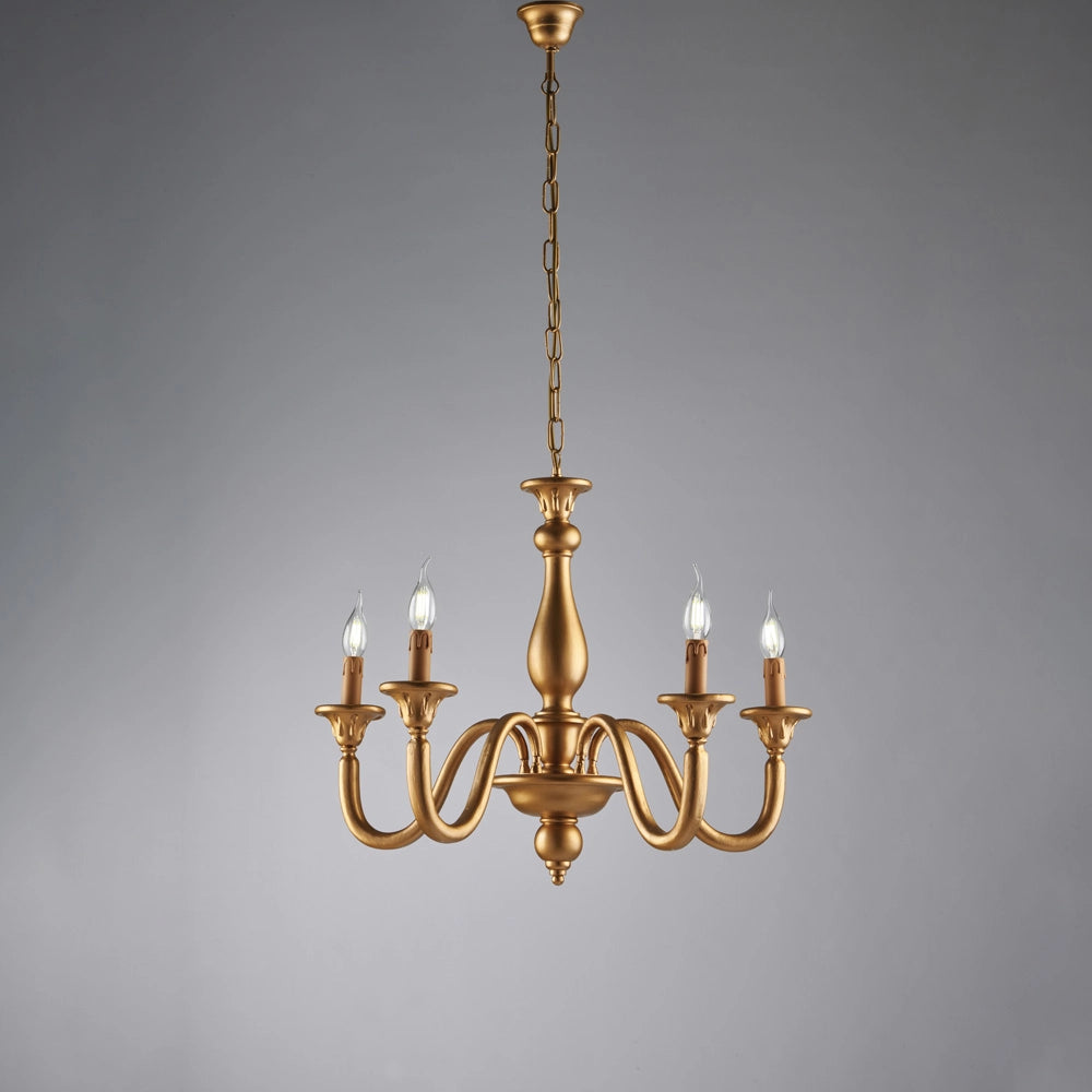 Lampadario Contemporaneo Lucca Legno Oro 5 Luci E14
