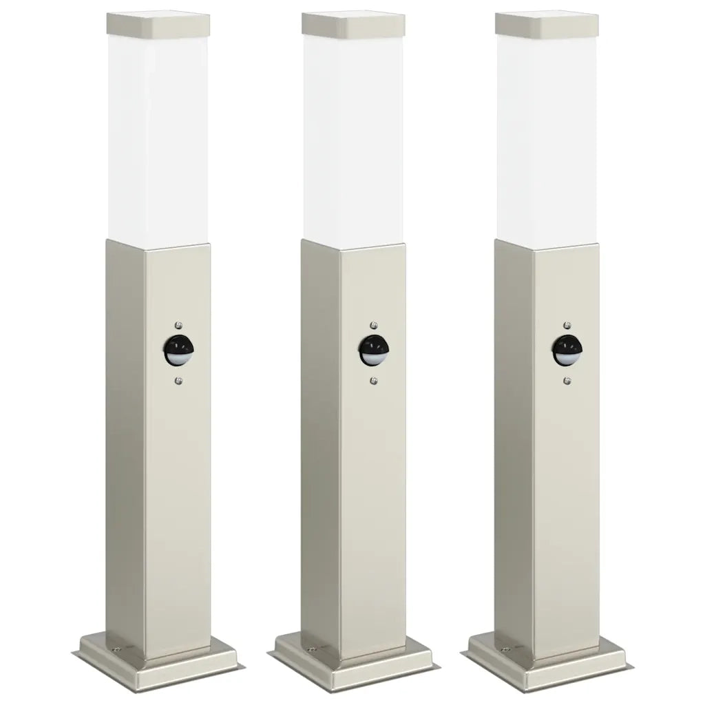 Lampioni a paletto con sensore 3 pz 50 cm Acciaio Inox IP44 4006054