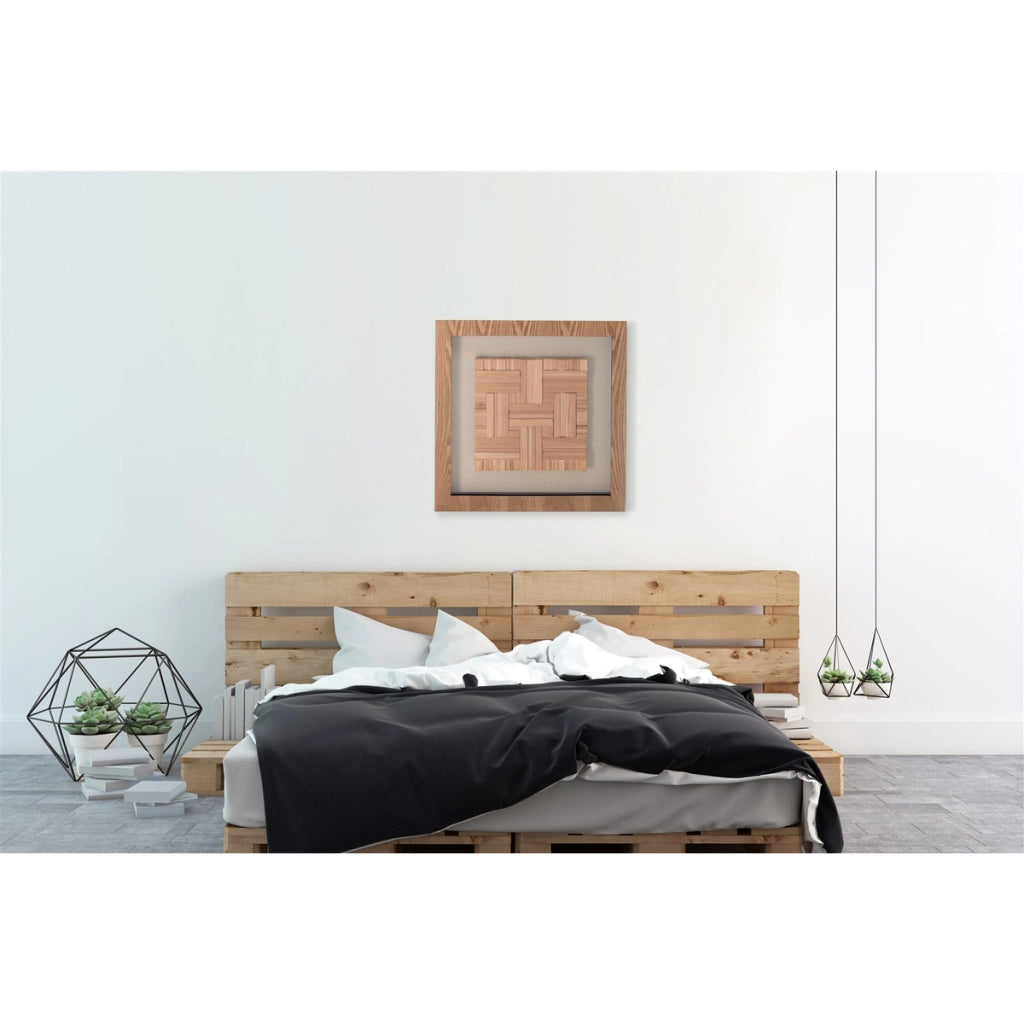 Quadro in listelli di legno intarsiato Carre' I 60x60 fatto a mano