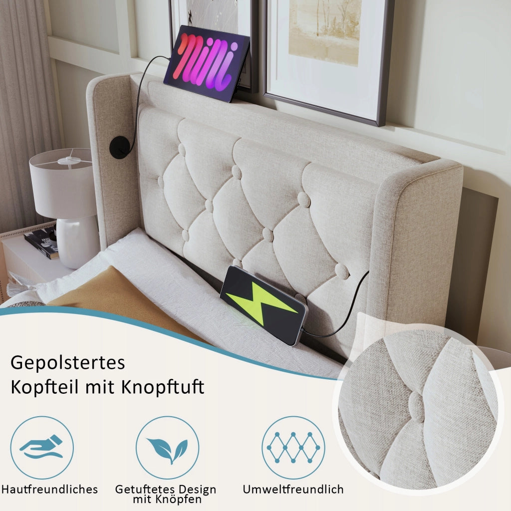 Letto singolo 90x200 - Xylo - Beige con LED RGB e materasso incluso