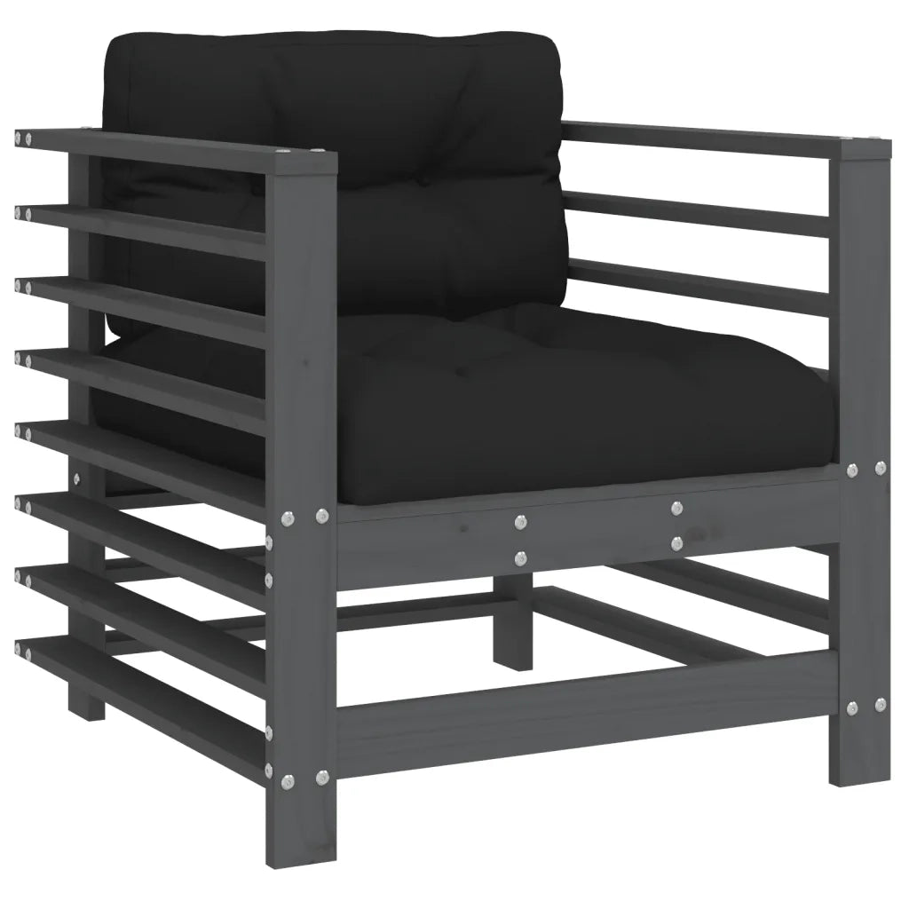 Sedia da patio-Sedie da Giardino con Cuscini 2pz Legno Massello di Pino Grigio 198345