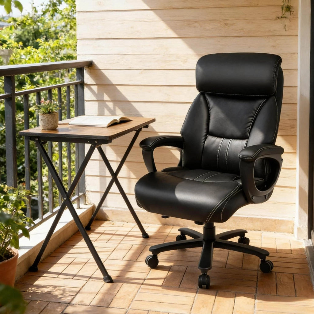 Sedia da ufficio ergonomica nera con poggiatesta regolabile e base in metallo