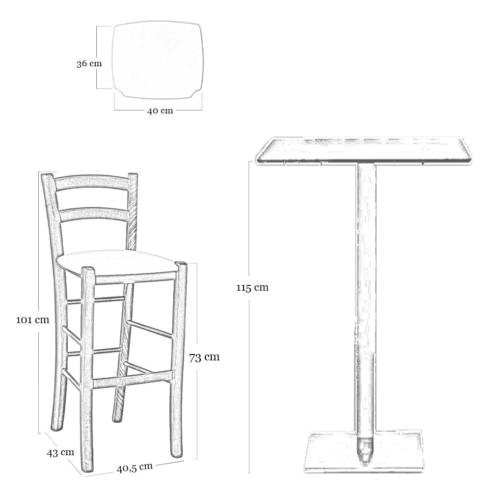 Sgabello Venezia legno noce scuro h 73 cm con seduta in stoffa tessuto scozzese