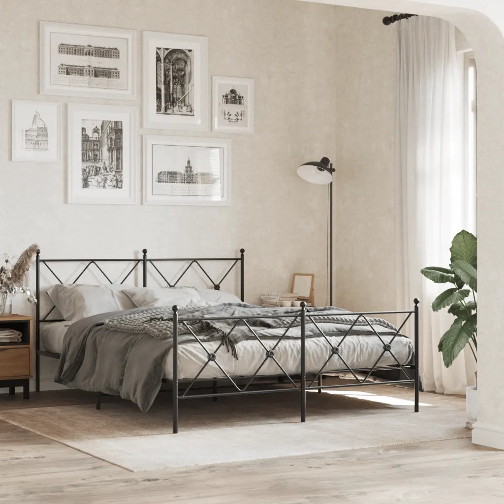 Giroletto con Testiera e Pediera Metallo Nero 150x200 cm 376522