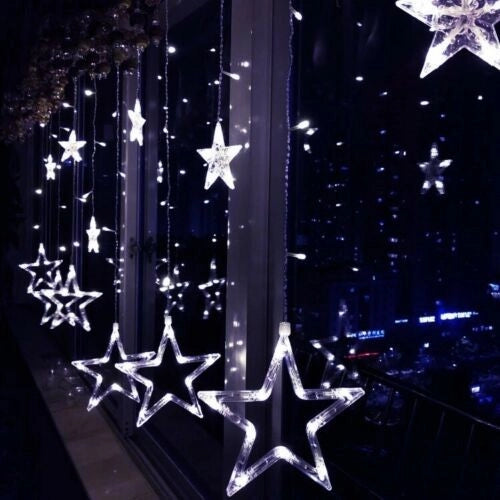 CATENA STELLE  TENDA LUMINOSA DI NATALE LUCI NATALIZIE LED LUCE RGB BIANCO CALDO BIANCO FREDDO STELLA ADDOBBI - ZENCOCCO