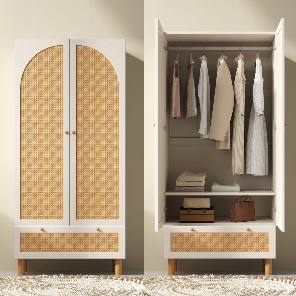 Armadio guardaroba 180.5x85.5x52 cm con cassetto e ripiani regolabili in legno bianco