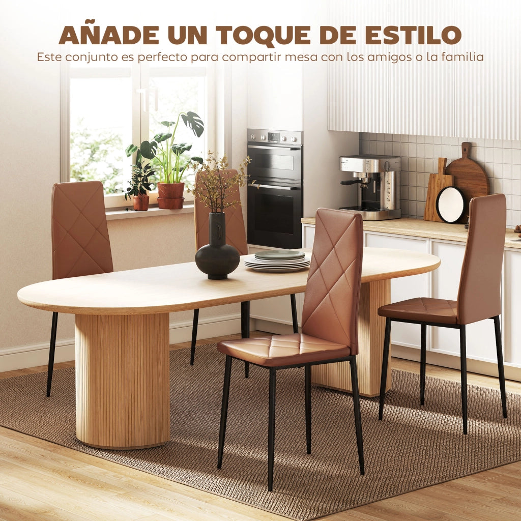 Set di 4 Sedie da Pranzo Imbottite in Similpelle con Schienale Alto e Gambe in Metallo ¨C zephmum ¨C Marrone 41x50x97 cm