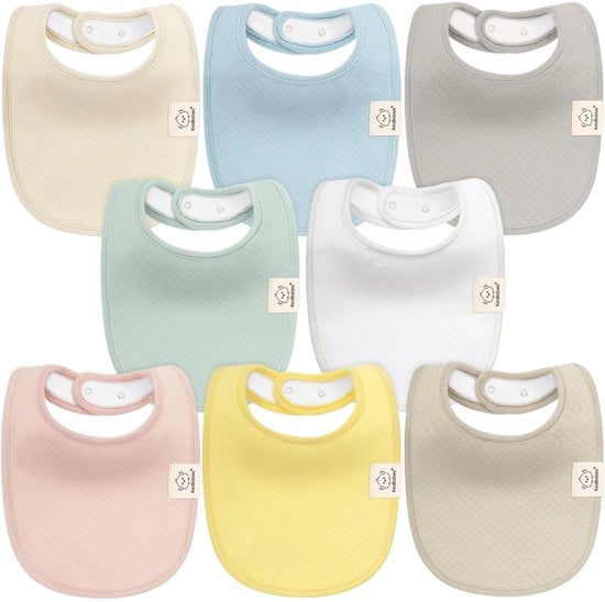 Set di 8 slabbettoni biologici per bambini, slabbettoni in cotone per bambini con denti da latte, slabbettoni morbidi e assorbenti lavabili per bambini e bambini in età prescolare
