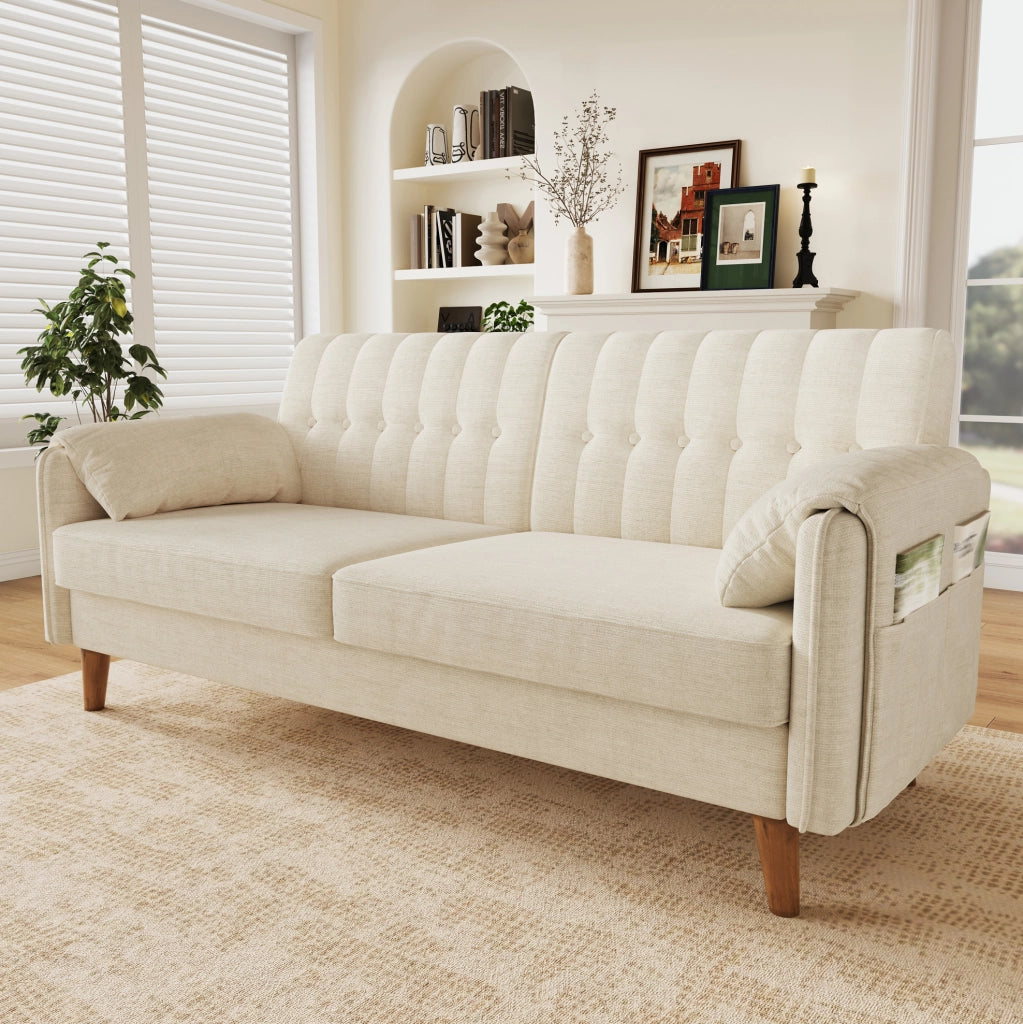 Divano a 2 posti in chenille beige 161;5 x 79 x 83;5 cm con struttura in ferro
