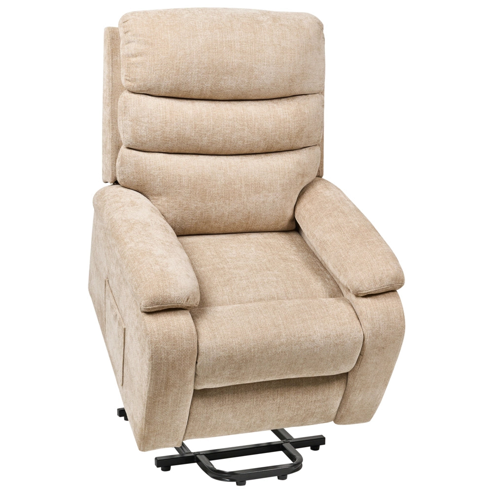 Poltrona reclinabile elettrica Beige Poliestere Imbottita Seduta singola con poggiapiedi Funzione di sollevamento Design moderno Relax