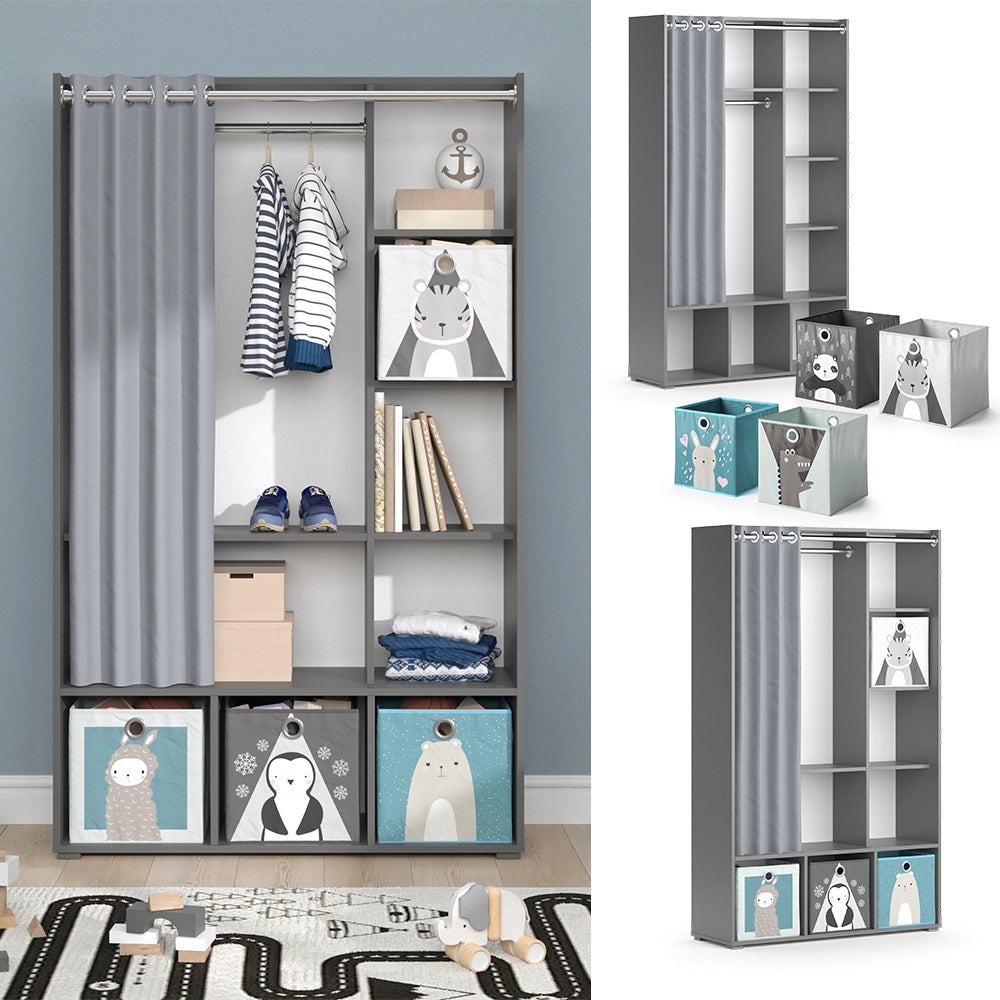 Vicco Guardaroba per bambini Grigio 38 x 178.1 cm Con cassetti pieghevoli (grigio)