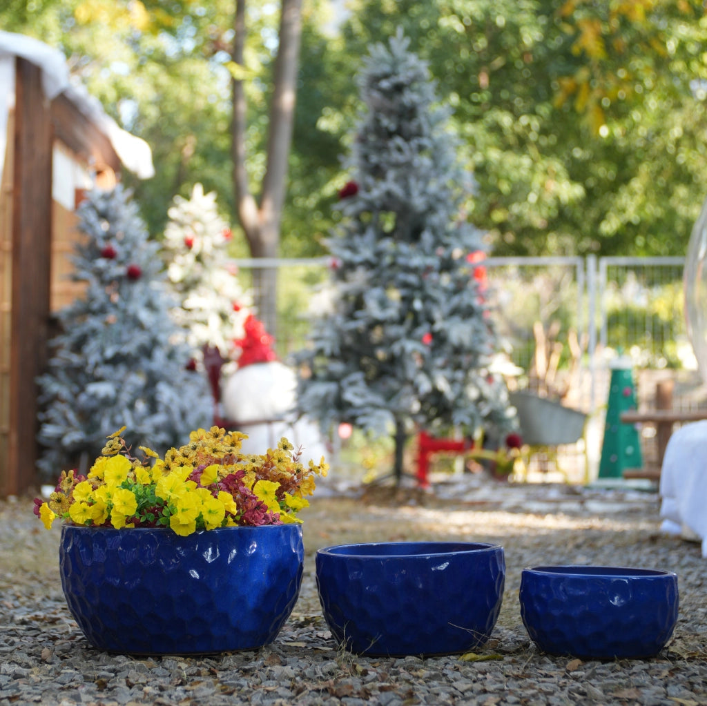 Set di 3 portavasi in ceramica blu antico