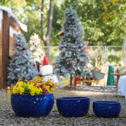 Set di 3 portavasi in ceramica blu antico