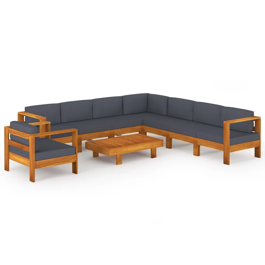 Set Divani Giardino 9 Posti Cuscini Grigi Scuro Massello Acacia 3057960