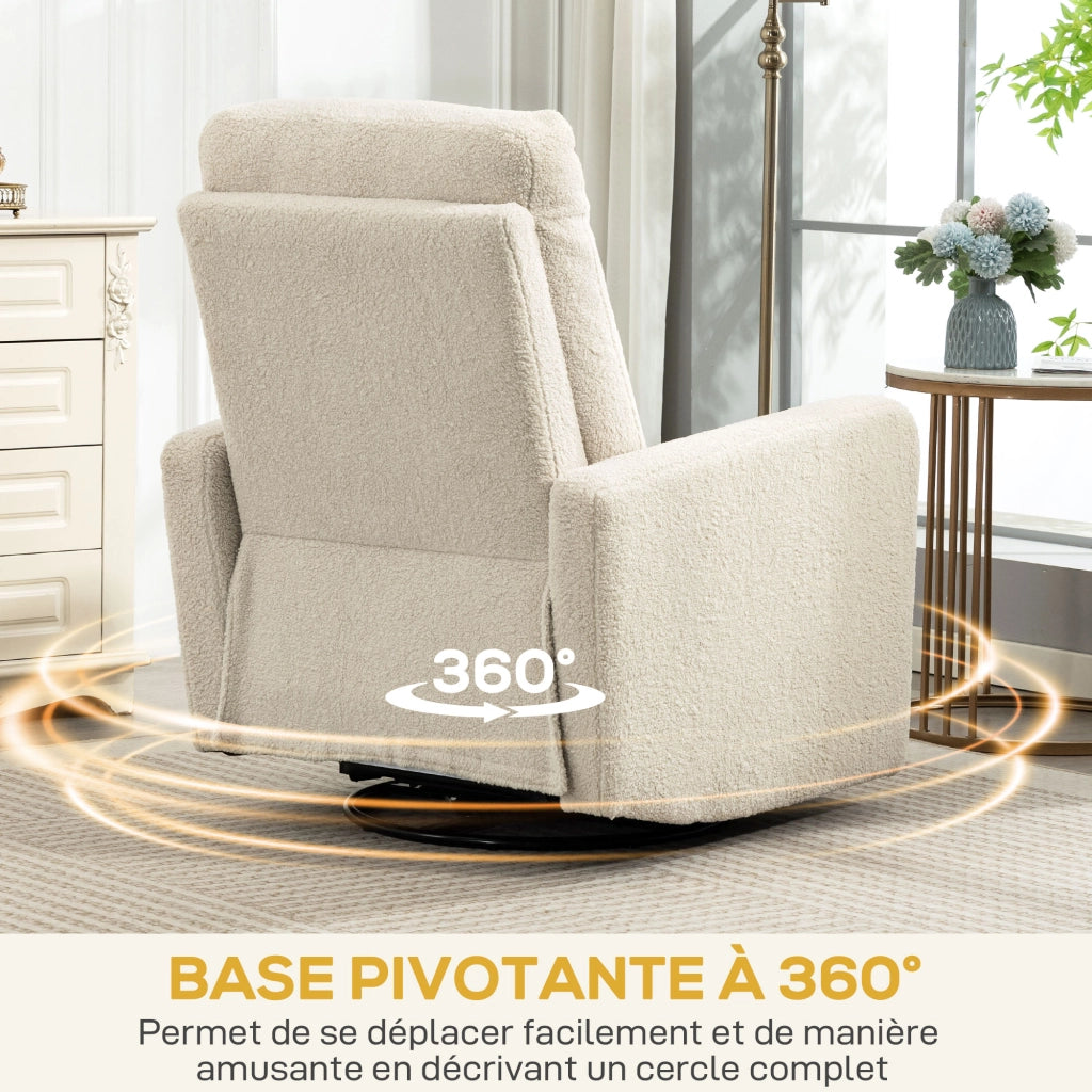 Poltrona reclinabile con poggiapiedi e girevole ¨C zephmum ¨C beige 76x94x100 cm