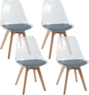 Set di 4 Sedie da Cucina Trasparenti, Sedie per Sala da Pranzo Moderne con Gambe in Legno e Seduta Imbottita, Sgabello senza Braccioli per Soggiorno e Camera da Letto, Portata 150 kg (Grigio)