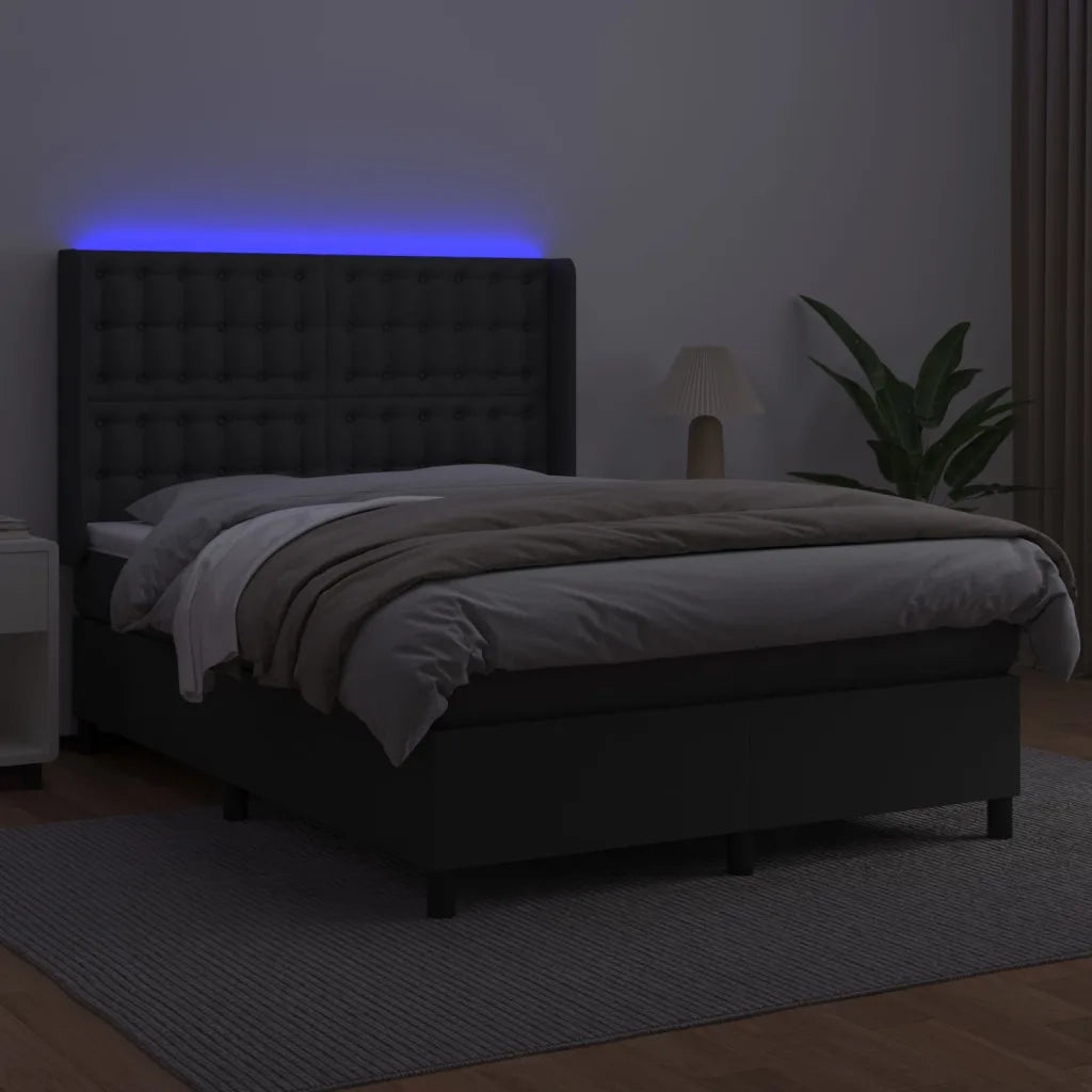 Giroletto a Molle con Materasso e LED Nero 140x200cm Similpellecod mxl 123352