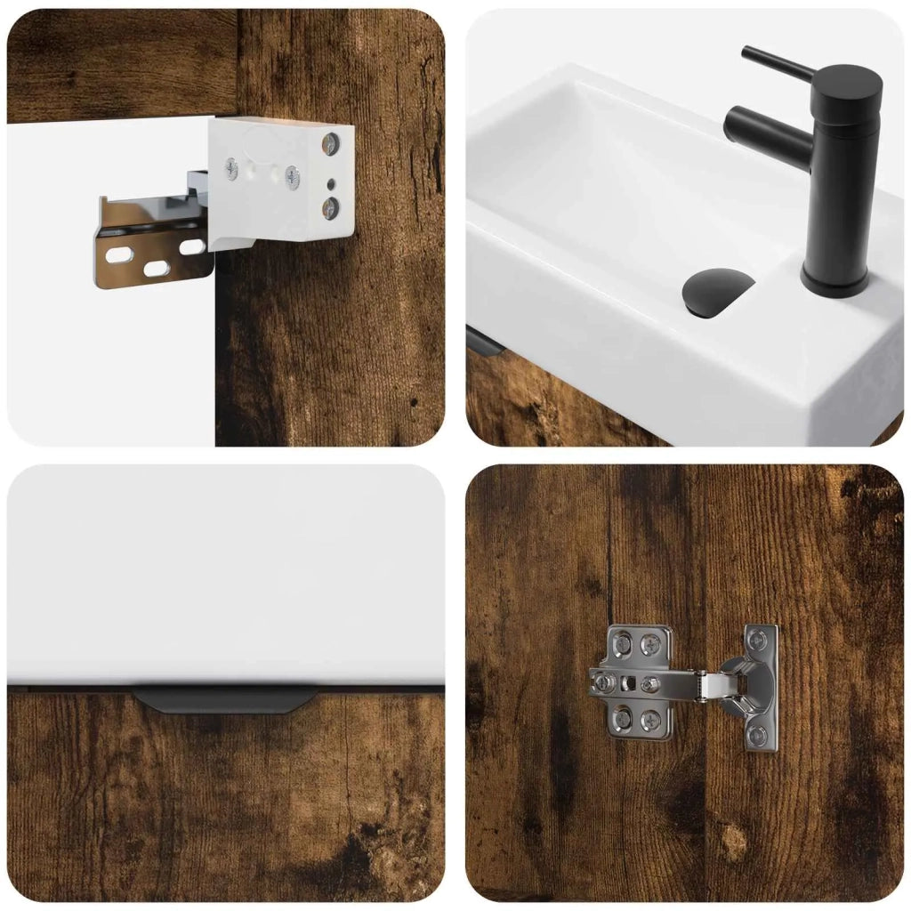 Mobile bagno con rubinetto Rovere Fumo 45,5 x 22,5 x 84 cm 889437