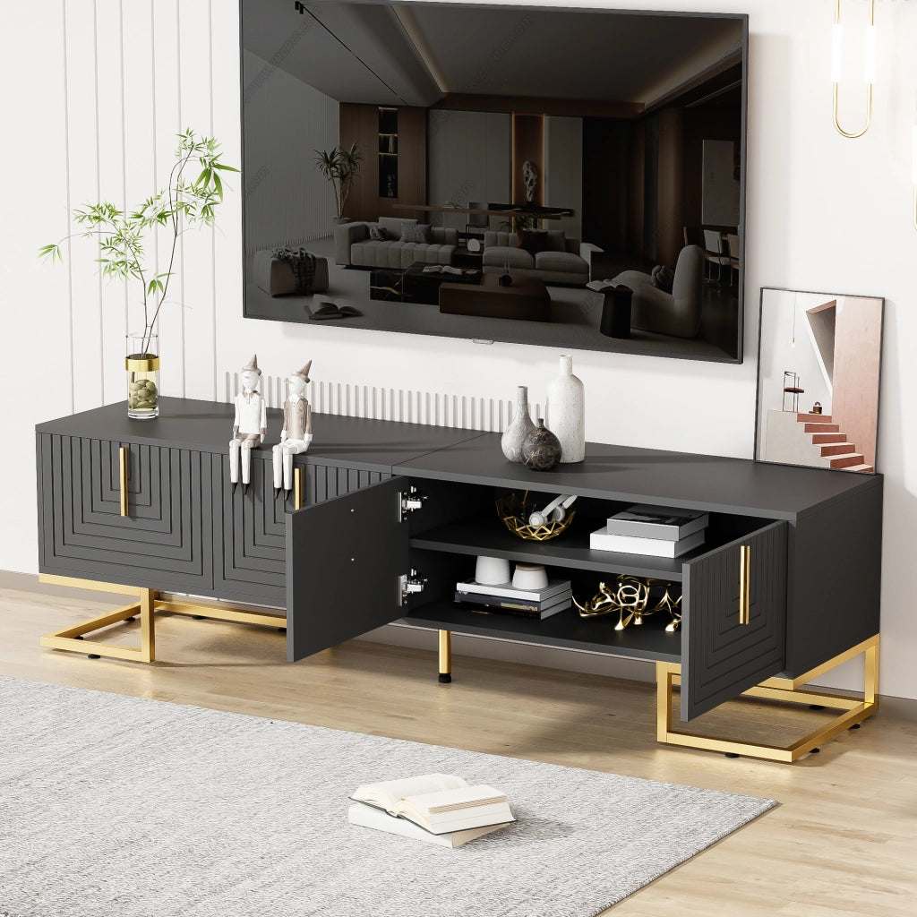 MOBILE TV 170 cm Grigio/Nero in truciolare con 4 ante e gambe dorate