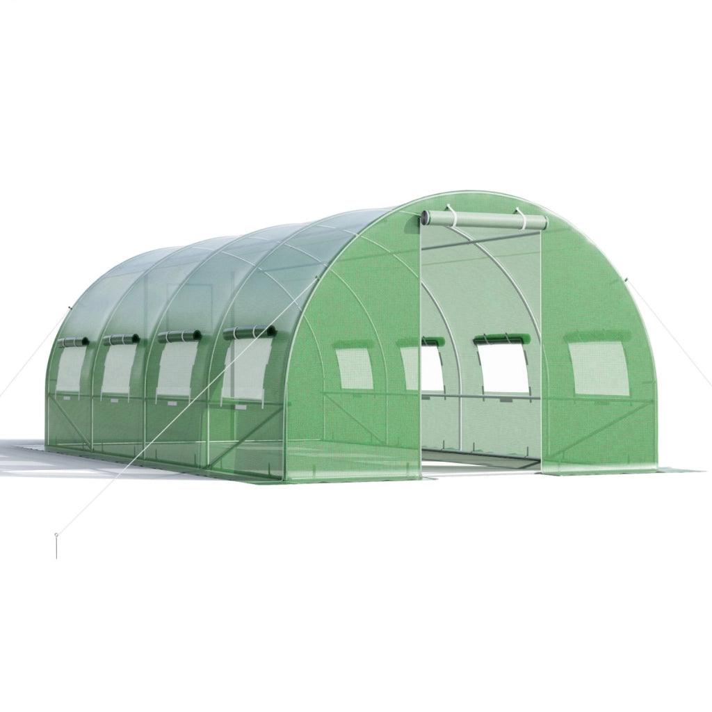 Serra per piante da giardino con 10 finestre avvolgibili 2 porte con cerniera, Serra tunnel per orto Verde-Serre da giardino