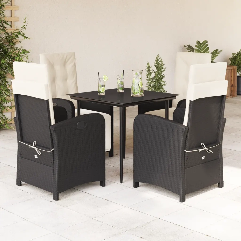 Set da Pranzo da Giardino 5 pz Nero con Cuscini in Polyrattan 3212515