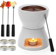 Set per fonduta al cioccolato con 4 forchette, contenitore per fonduta al cioccolato e formaggio da 400 ml, piatto ceramico, ciotola per fonduta e piatto per immergere per 4 persone