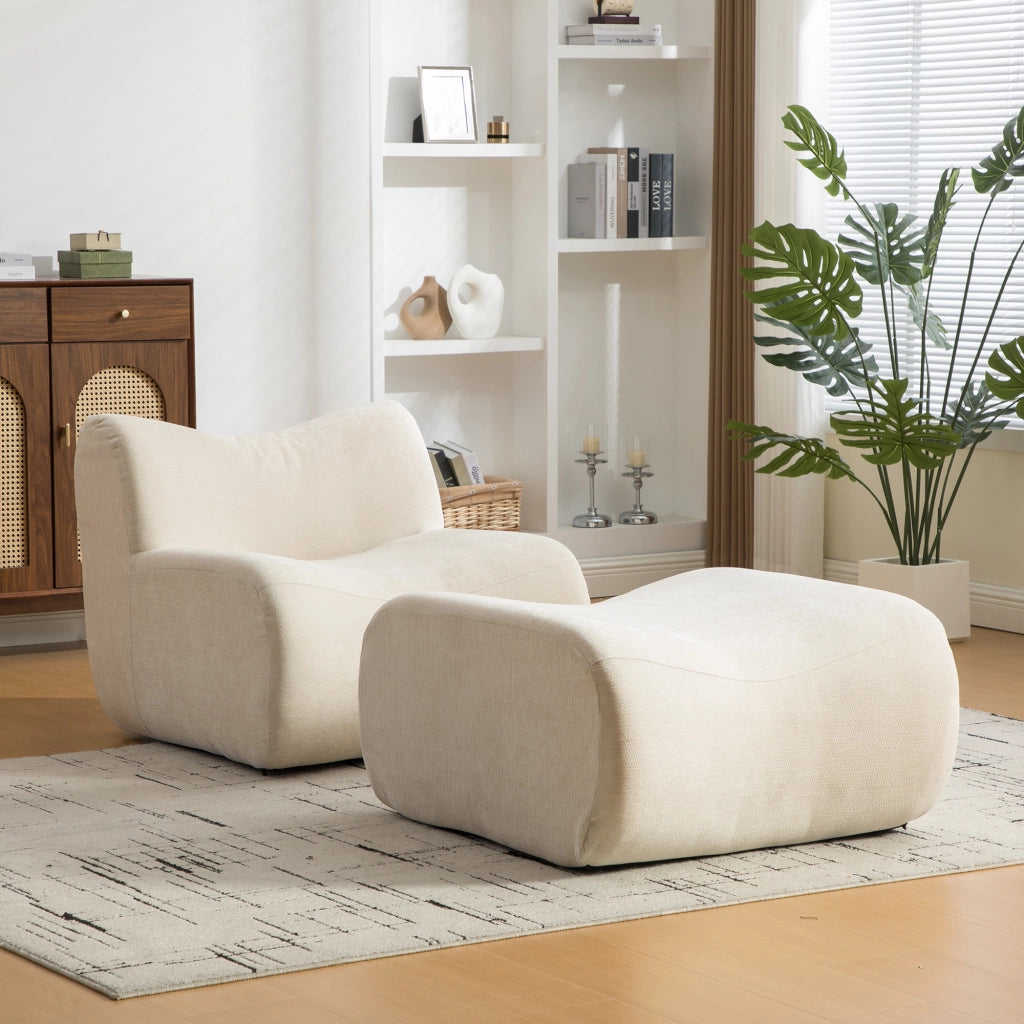 Divano compressato in ciniglia beige senza montaggio; con comfort effetto materasso