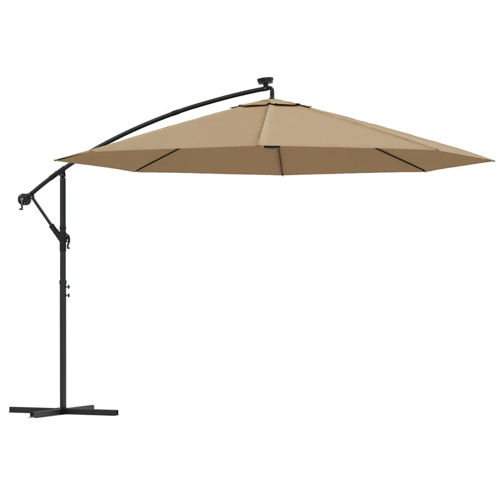 Ombrellone a Sbalzo con LED e Palo in Metallo-Ombrello da giardino 350 cm Tortora