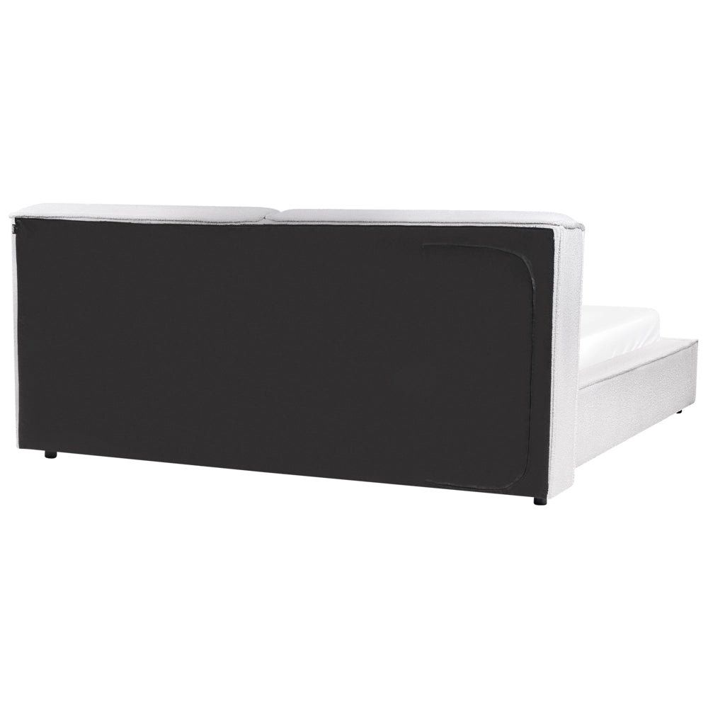 Letto matrimoniale in tessuto bouclè bianco con struttura a doghe 160 x 200 cm stile classico camera da letto