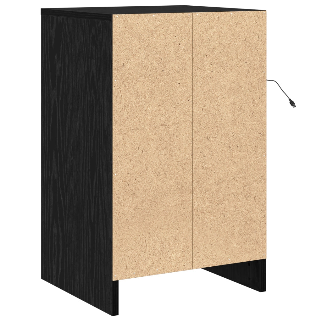 Mobiletto da comodino con luci LED rovere nero legno ingegnerizzato