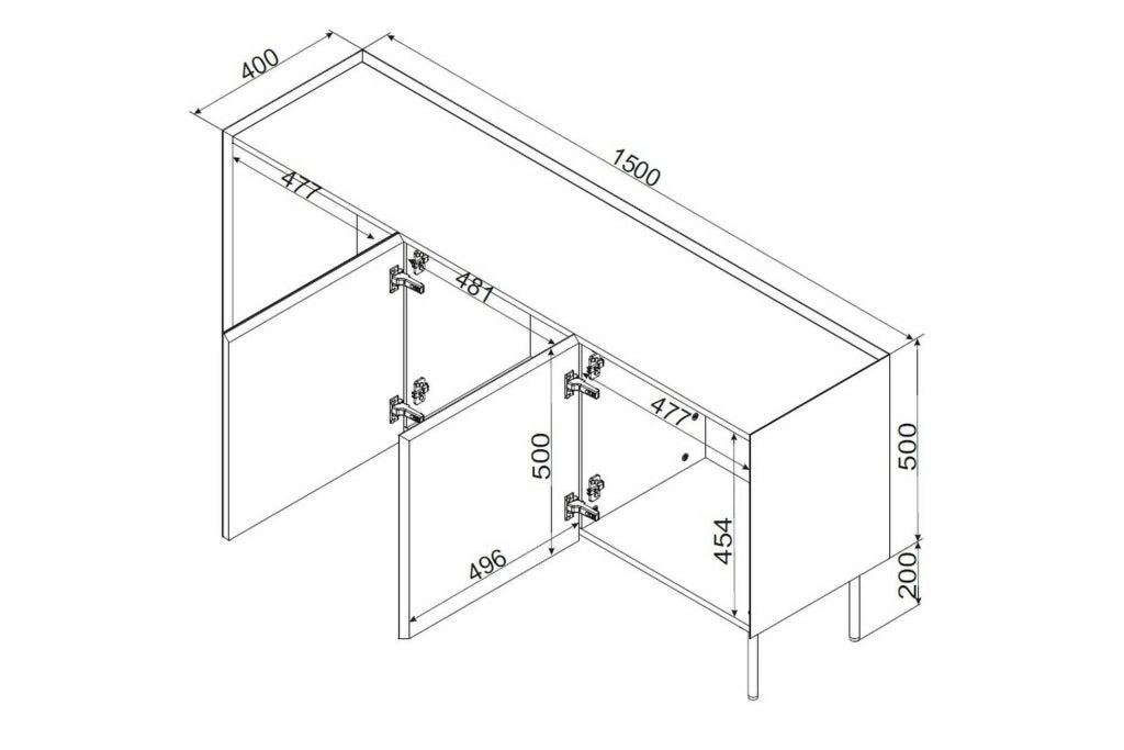 Credenza Verrone, Madia da salotto con tre ante battenti e vani interni, Rialzata da terra, 150x40 h70 cm, Verde e Rovere