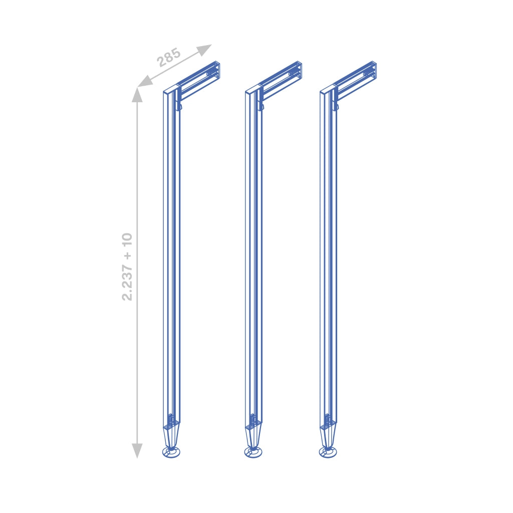 Emuca Zero Kit telaio modulare con ferramenta e 3 profili per montaggio a pavimento e a parete con livellamento circolare, alluminio e zama, grigio pietra
