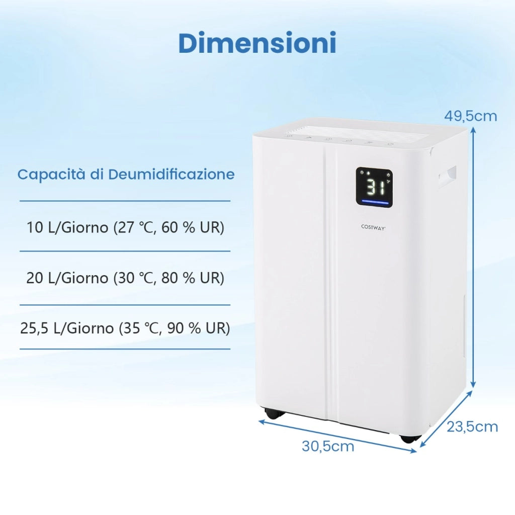 Deumidificatore da 25,5L per casa e cantina con 3 modalit¨¤, Deumidificatore sbrinamento automatico per bagno Bianco-Controllo climatizzazione