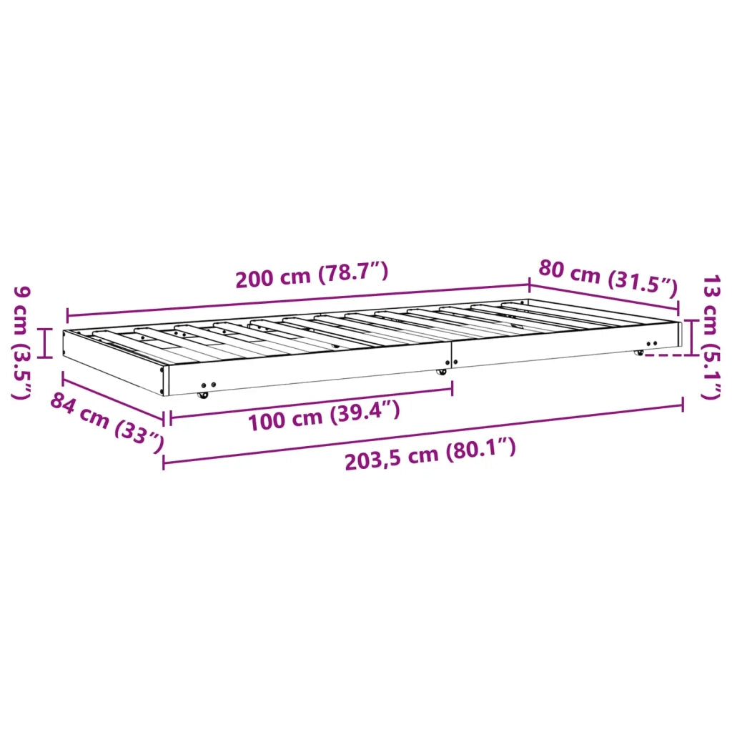 Struttura del letto-Giroletto Marrone cerato 80 x 200 cm Pino massello 107778