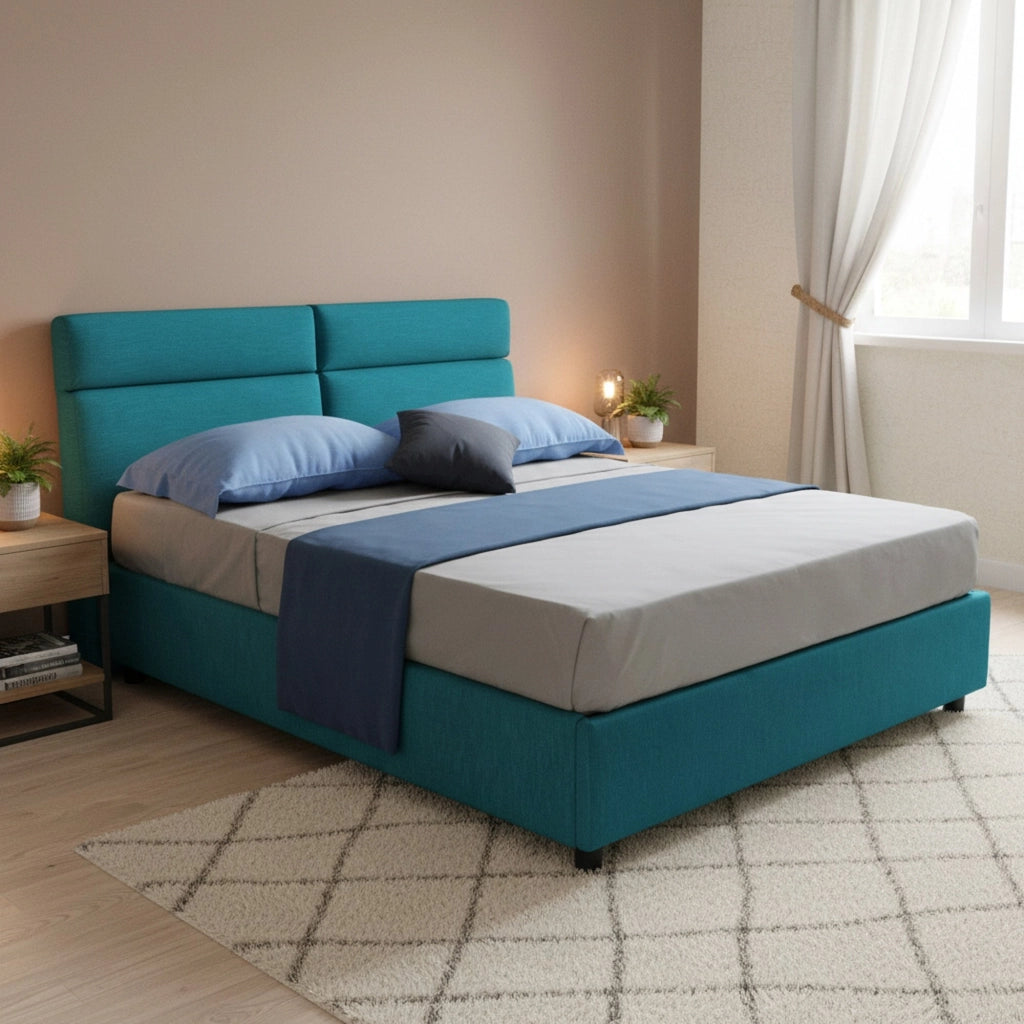 Letto Matrimoniale Alcatron, Letto Matrimoniale Sfoderabile Made in Italy, Azzurro